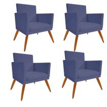 Kit 04 Poltrona Cadeira Nina Com Base Decorativa Recepção Sala De Estar Suede Azul Marinho - DAMAFFÊ MÓVEIS