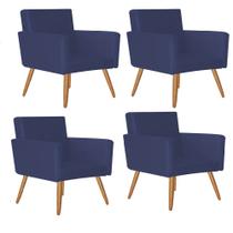 Kit 04 Poltrona Cadeira Nina Decorativa Recepção Sala De Estar material sintético Azul Marinho - KDAcanto Móveis