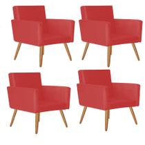 Kit 04 Poltrona Cadeira Nina Decorativa Recepção Sala De Estar material sintético Vermelho - KDAcanto Móveis