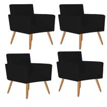 Kit 04 Poltrona Cadeira Nina Decorativa Recepção Sala De Estar Suede Preto - KDAcanto Móveis