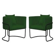 Kit 04 Poltrona Cadeira Sirus Luxo Industrial Ferro Preto Suede Verde Musgo - Ahz Móveis