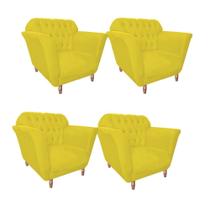Kit 04 Poltrona Cadeira Ster Decorativa Recepção Sala De Estar Suede Amarelo - DAMAFFÊ MÓVEIS