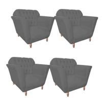 Kit 04 Poltrona Cadeira Ster Decorativa Recepção Sala De Estar Suede Cinza - DAMAFFÊ MÓVEIS