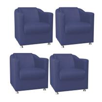 Kit 04 Poltrona Cadeira Tilla Decorativa Recepção Sala De Estar material sintético Azul Marinho - DAMAFFÊ MÓVEIS