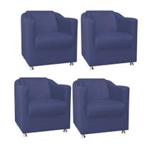 Kit 04 Poltrona Cadeira Tilla Decorativa Recepção Sala De Estar Suede Azul Marinho - KDAcanto Móveis