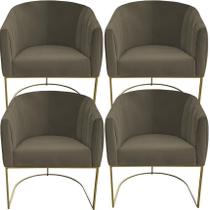 Kit 04 Poltrona Julia com base de ferro Sala de estar Escritório Recepção Clinica Suede Marrom Rato - D'Classe Decor