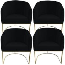 Kit 04 Poltrona Julia com base de ferro Sala de estar Escritório Recepção Clinica Suede Preto - D'Classe Decor