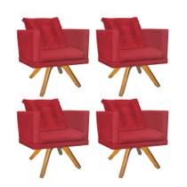 Kit 04 Poltrona Lucia Confort Base Giratória Caramelo Com Almofada Sala Recepção Escritório Suede Vermelho - KDAcanto Móveis