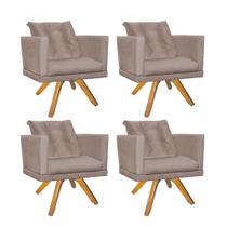 Kit 04 Poltrona Lucia Confort Base Giratória Madeira Com Almofada Sala Recepção Escritório Suede Bege - KDAcanto Móveis Kit 04 Poltrona Lucia Confort Base Giratória Madeira Com Almofada Sala Recepção Escritório Suede Bege - KDAcanto Móveis