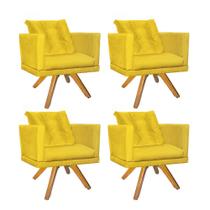 Kit 04 Poltrona Lucia Confort Base Giratória Rústico Com Almofada Sala Recepção Escritório Suede Amarelo - KDAcanto Móveis Kit 04 Poltrona Lucia Confort Base Giratória Rústico Com Almofada Sala Recepção Escritório Suede Amarelo - KDAcanto Móveis