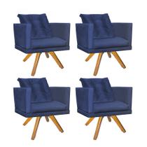 Kit 04 Poltrona Milena Confort Base Giratória Carvalho Com Almofada Sala Recepção Escritório Suede Azul Marinho - DAMAFFÊ MÓVEIS Kit 04 Poltrona Milena Confort Base Giratória Carvalho Com Almofada Sala Recepção Escritório Suede Azul Marinho - DAMAFFÊ MÓVEIS
