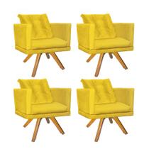 Kit 04 Poltrona Milena Confort Base Giratória Madeira Com Almofada Sala Recepção Escritório material sintético Amarelo - DAMAFFÊ MÓVEIS Kit 04 Poltrona Milena Confort Base Giratória Madeira Com Almofada Sala Recepção Escritório material sintético Amarelo - DAMAFFÊ MÓVEIS
