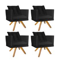 Kit 04 Poltrona Milena Confort Base Giratória Madeira Com Almofada Sala Recepção Escritório material sintético Preto - DAMAFFÊ MÓVEIS Kit 04 Poltrona Milena Confort Base Giratória Madeira Com Almofada Sala Recepção Escritório material sintético Preto - DAMAFFÊ MÓVEIS