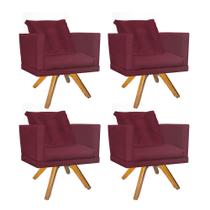 Kit 04 Poltrona Milena Confort Base Giratória Madeira Com Almofada Sala Recepção Escritório Suede Bordô - DAMAFFÊ MÓVEIS Kit 04 Poltrona Milena Confort Base Giratória Madeira Com Almofada Sala Recepção Escritório Suede Bordô - DAMAFFÊ MÓVEIS