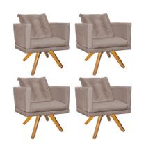 Kit 04 Poltrona Milena Confort Base Giratória Rústico Com Almofada Sala Recepção Escritório Suede Bege - DAMAFFÊ MÓVEIS