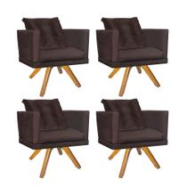 Kit 04 Poltrona Milena Confort Base Giratória Rústico Com Almofada Sala Recepção Escritório Suede Marrom - DAMAFFÊ MÓVEIS Kit 04 Poltrona Milena Confort Base Giratória Rústico Com Almofada Sala Recepção Escritório Suede Marrom - DAMAFFÊ MÓVEIS