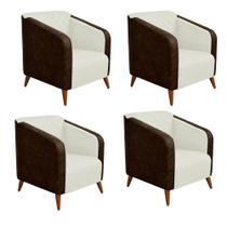 Kit 04 Poltrona Silmara Compose material sintético Nozes Decorativa Pés Madeira 2 Lugares Sala de Estar Recepção Escritório Consultório material sintético Bege - KDAcanto M