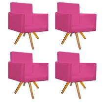 Kit 04 Poltronas Arenzza Base Giratória de Madeira Corano Pink - DAMAFFÊ MÓVEIS