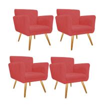 Kit 04 Poltronas Cadeira Decorativa Cloe Pé Palito Para Sala de Estar Recepção Escritório Corinho Vermelho - Damaffê Móveis