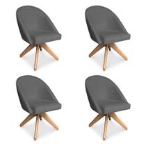 Kit 04 Poltronas Cadeira Giratória Bela Suede Base de Madeira - Pallazio