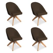 Kit 04 Poltronas Cadeira Giratória Bela Suede Marrom Base de Madeira - Pallazio Kit 04 Poltronas Cadeira Giratória Bela Suede Marrom Base de Madeira - Pallazio
