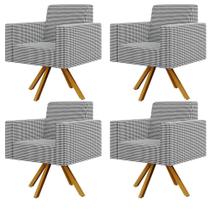 Kit 04 Poltronas Decorativa Base Giratória de Madeira Helô L02 Pied Poule - Lyam Decor