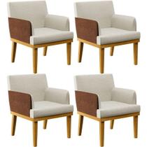 Kit 04 Poltronas Decorativa Base Mel Beatriz W01 Linho Champagne material sintético Marrom - Lyam Decor Kit 04 Poltronas Decorativa Base Mel Beatriz W01 Linho Champagne material sintético Marrom - Lyam Decor