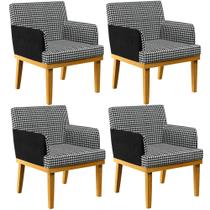 Kit 04 Poltronas Decorativa Base Mel Beatriz W01 Suede Pied Poule material sintético Preto - Lyam Decor