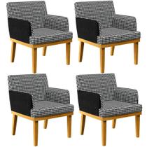 Kit 04 Poltronas Decorativa Base Mel Beatriz W01 Suede Pied Poule Material Sintético Preto - Lyam Decor Kit 04 Poltronas Decorativa Base Mel Beatriz W01 Suede Pied Poule Material Sintético Preto - Lyam Decor