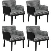 Kit 04 Poltronas Decorativa Base Tabaco Beatriz W01 Suede Pied Poule Material Sintético Preto - Lyam Decor Kit 04 Poltronas Decorativa Base Tabaco Beatriz W01 Suede Pied Poule Material Sintético Preto - Lyam Decor