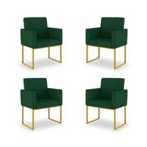 Kit 04 Poltronas Decorativa cor Verde - Base Ferro Dourado