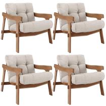 Kit 04 Poltronas Decorativa Fixa Para Sala Living Ikary L02 Canela Linho Cru - Lyam Decor Kit 04 Poltronas Decorativa Fixa Para Sala Living Ikary L02 Canela Linho Cru - Lyam Decor