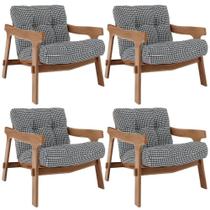 Kit 04 Poltronas Decorativa Fixa Para Sala Living Ikary L02 Canela Pied Poule - Lyam Decor Kit 04 Poltronas Decorativa Fixa Para Sala Living Ikary L02 Canela Pied Poule - Lyam Decor