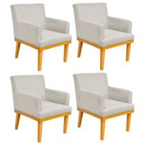 Kit 04 Poltronas Decorativa Para Sala de Estar Base Mel Beatriz W01 Suede Bege - Lyam Decor