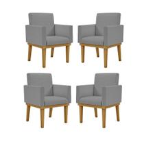 Kit 04 Poltronas Decorativa Reforçada Linho Grafite