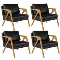 Kit 04 Poltronas Decorativa Sala Pietra Estrutura Madeira L02 material sintético Preto Brilho - Lyam Decor Kit 04 Poltronas Decorativa Sala Pietra Estrutura Madeira L02 material sintético Preto Brilho - Lyam Decor