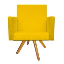 Kit 04 Poltronas Decorativas Arenzza Base Giratória de Madeira Corano Amarelo - KDAcanto Móveis