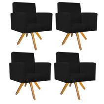 Kit 04 Poltronas Decorativas Arenzza Base Giratória de Madeira Suede Preto - DAMAFFÊ MÓVEIS