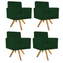 Kit 04 Poltronas Decorativas Arenzza Base Giratória de Madeira Suede Verde - DAMAFFÊ MÓVEIS