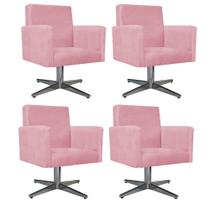 Kit 04 Poltronas Decorativas Arenzza Base Giratória de Metal Suede Rosa Bebê - DAMAFFÊ MÓVEIS