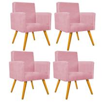 kit 04 Poltronas Decorativas Arenzza Palito Mel Suede Rosa Bebê - DAMAFFÊ MÓVEIS