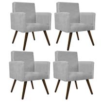 kit 04 Poltronas Decorativas Arenzza Palito Tabaco Suede Cinza - DAMAFFÊ MÓVEIS
