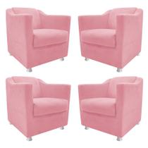 kit 04 Poltronas Decorativas Babel Sala de Estar Recepção Suede Rosa Bebê - DAMAFFÊ MÓVEIS