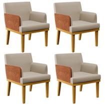 Kit 04 Poltronas Decorativas Base Mel Beatriz W01 Linho Bege Material Sintético Camel - Lyam Decor Kit 04 Poltronas Decorativas Base Mel Beatriz W01 Linho Bege Material Sintético Camel - Lyam Decor