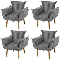 Kit 04 Poltronas Decorativas Francis Pés Palito Suede Cinza - Desk Design Kit 04 Poltronas Decorativas Francis Pés Palito Suede Cinza - Desk Design