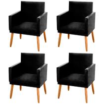 Kit 04 Poltronas Decorativas Lauren Pés Palito Suede Preto - Abmaza Kit 04 Poltronas Decorativas Lauren Pés Palito Suede Preto - Abmaza