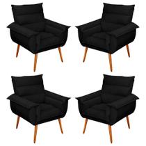 Kit 04 Poltronas Decorativas Modernas Sala e Recepção Monza Pés Palito Suede Preto - Desk Design