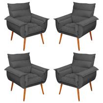 Kit 04 Poltronas Decorativas Modernas Sala e Recepção Monza Pés Palito Veludo Cinza - Abmaza Kit 04 Poltronas Decorativas Modernas Sala e Recepção Monza Pés Palito Veludo Cinza - Abmaza