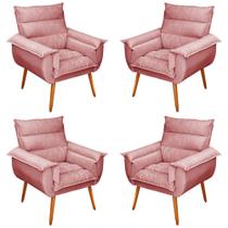 Kit 04 Poltronas Decorativas Modernas Sala e Recepção Monza Pés Palito Veludo Rosé - Desk Design