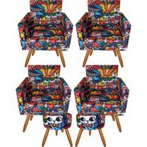 Kit 04 Poltronas Decorativas Nina E 2 Puff Romero Brito